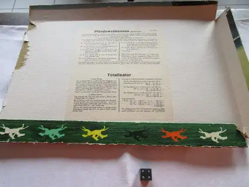 Seltenes altes Spielbrett Würfelspiel Pferderennen Zinnfiguren 30/ 40er Jahre