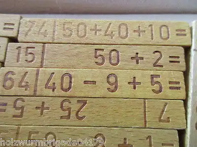 Seltenes Rechen Domino VEB Vero Olbernhau DDR 60er Jahre mit Holz Steinen