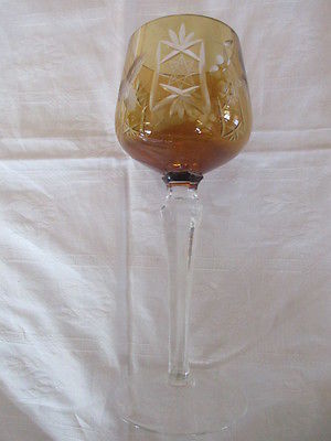 wunderschöner alter Bleikristall Römer Weinglas bersteinfarben Überfang 