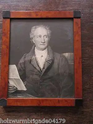 Alter Biedermeier Bilderrahmen mit Glas Motiv Brief an Goethe Druck 17 x 14,5 cm