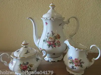 Altes Kernstück Kaffeekanne Zuckerdose Sahnekännchen Weimarer Porzellan Blume