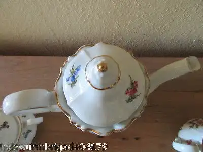 Altes Kernstück Kaffeekanne Zuckerdose Sahnekännchen Weimarer Porzellan Blume