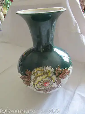 Schöne alte Vase Schaubachkunst Thüringen Art Deco moosgrün gold handgemalt
