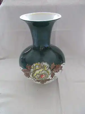 Schöne alte Vase Schaubachkunst Thüringen Art Deco moosgrün gold handgemalt