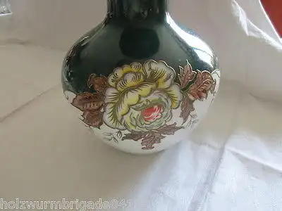 Schöne alte Vase Schaubachkunst Thüringen Art Deco moosgrün gold handgemalt