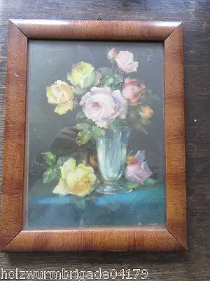 Alter Biedermeier Bilderrahmen mit Glas Blumenstrauß gemalt Öl ?? 28 x 22 cm