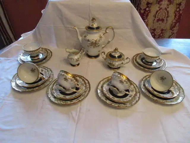 Weimar Echt Kobalt Kaffeeservice Katharina 7722 Barock Gold Rose 21 tlg. 1