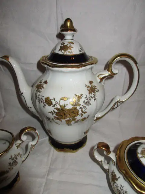 Weimar Echt Kobalt Kaffeeservice Katharina 7722 Barock Gold Rose 21 tlg. 11