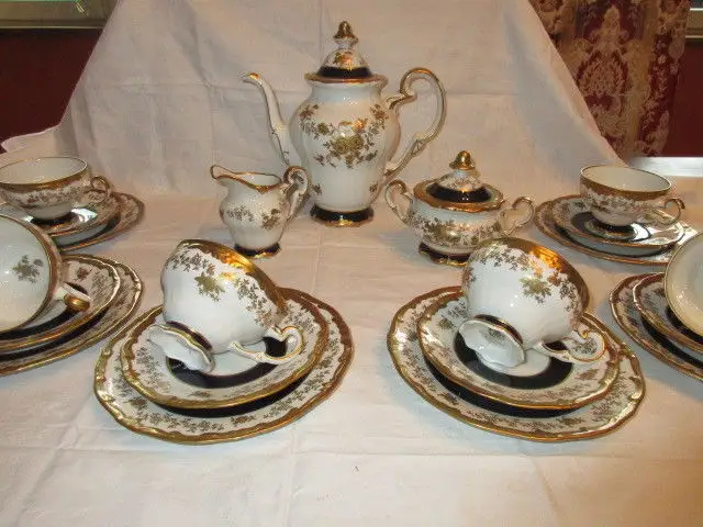 Weimar Echt Kobalt Kaffeeservice Katharina 7722 Barock Gold Rose 21 tlg. 3