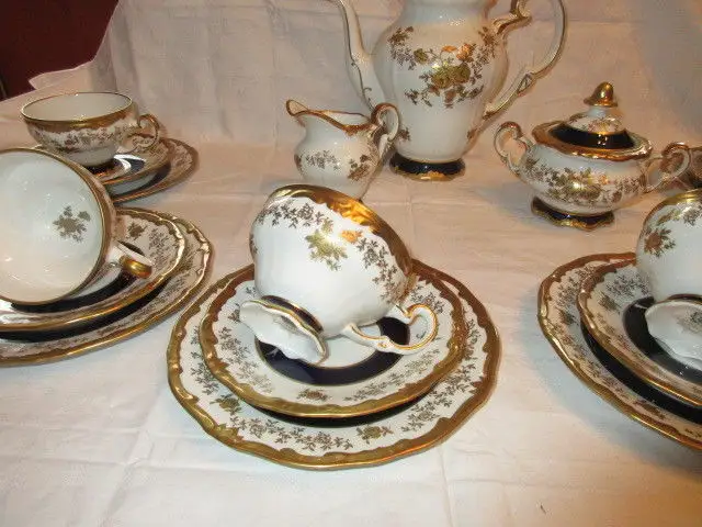Weimar Echt Kobalt Kaffeeservice Katharina 7722 Barock Gold Rose 21 tlg. 4