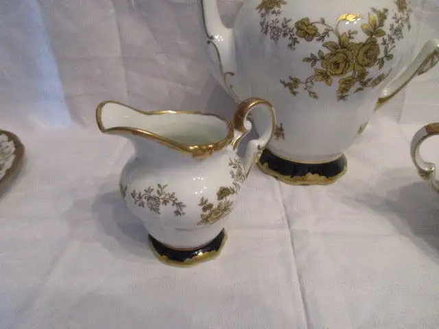 Weimar Echt Kobalt Kaffeeservice Katharina 7722 Barock Gold Rose 21 tlg. 6