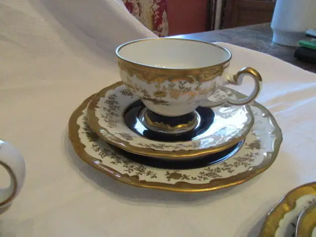Weimar Echt Kobalt Kaffeeservice Katharina 7722 Barock Gold Rose 21 tlg. 7