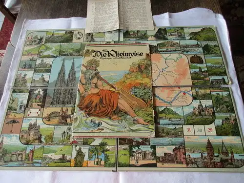 Seltenes altes Brettspiel Würfelspiel " Die Rheinreise" Scholz Mainz um 1910