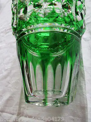 Wunderschöne große alte Bleikristall Vase grün Überfangglas handgeschliffen