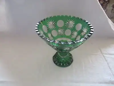 Seltene alte Bleikristall Schale Fußschale Tafelaufsatz grünes Überfangglas