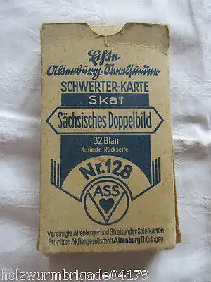 Alte Skatkarten Nr. 128 Schwerterkarte sächs. Doppel ASS Stralsund Altenburg