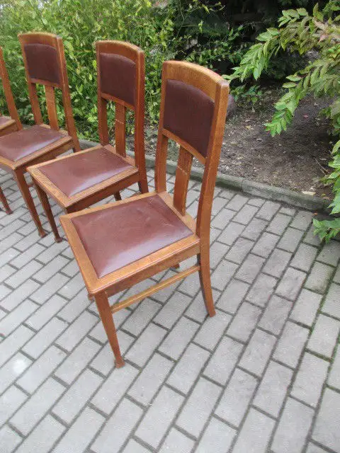 Vier alte Stühle Jugendstil um 1900 Holz Eiche 3