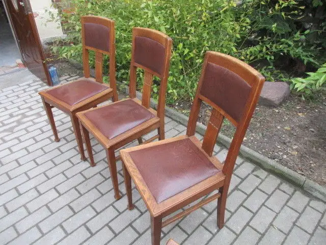 Vier alte Stühle Jugendstil um 1900 Holz Eiche 5