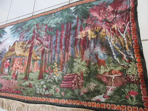 Alter Gobelin Wandbehang Wandteppich Märchen Hänsel und Gretel 150 x 70 cm