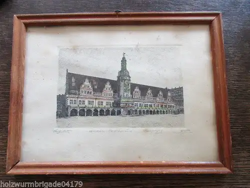 Schöne alte Radierung Leipzig altes Rathaus signiert