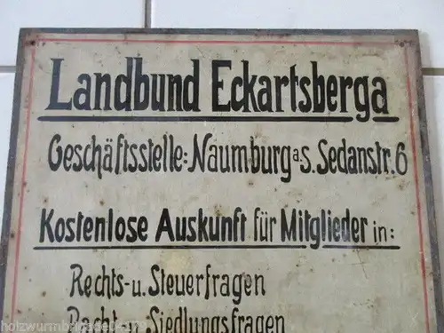 Sehr seltenes altes Blechschild Landbund Eckartsberga Naumburg um 1920