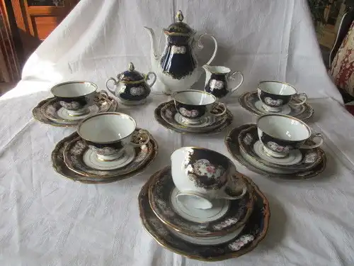 Reichenbach Kaffeeservice Teeservice Echt Kobalt Barock Gold Rose 21 tlg.