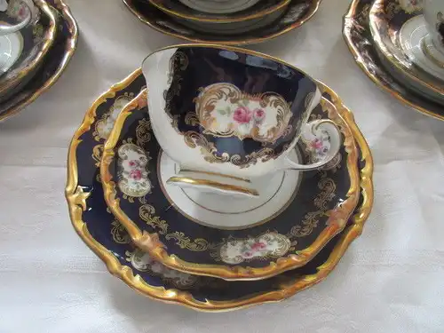 Reichenbach Kaffeeservice Teeservice Echt Kobalt Barock Gold Rose 21 tlg.