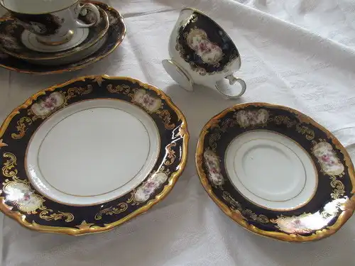 Reichenbach Kaffeeservice Teeservice Echt Kobalt Barock Gold Rose 21 tlg.