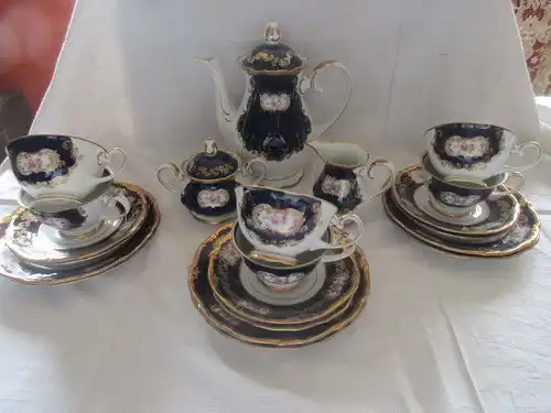 Reichenbach Kaffeeservice Teeservice Echt Kobalt Barock Gold Rose 21 tlg.
