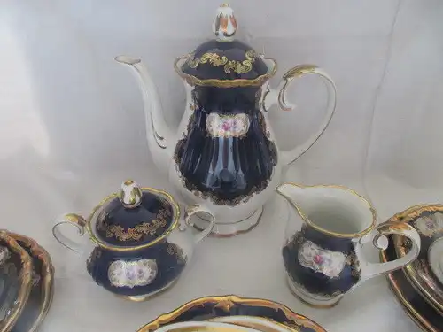 Reichenbach Kaffeeservice Teeservice Echt Kobalt Barock Gold Rose 21 tlg.