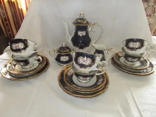 Reichenbach Kaffeeservice Teeservice Echt Kobalt Barock Gold Rose 21 tlg.