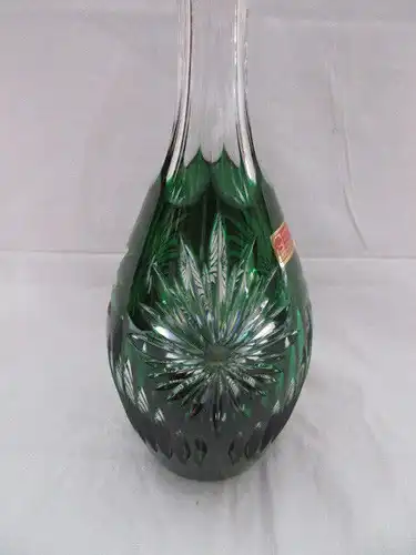 Lausitz Glas seltene alte Bleikristall Likör Karaffe grüner Überfangglas TOP