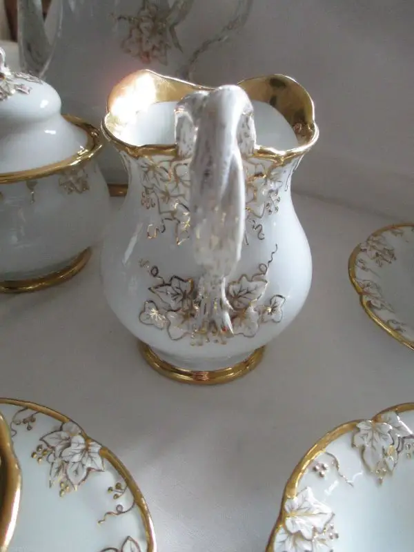 Meissen Kaffeeservice Prunkservice 15 tlg. Weinlaub gold weiß 1. Wahl um 1890 10