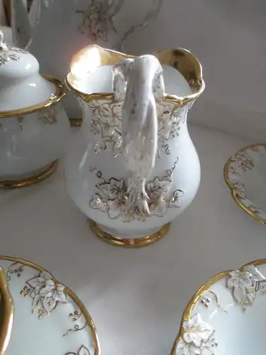 Meissen Kaffeeservice Prunkservice 15 tlg. Weinlaub gold weiß 1. Wahl um 1890