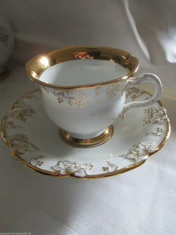 Meissen Kaffeeservice Prunkservice 15 tlg. Weinlaub gold weiß 1. Wahl um 1890 2