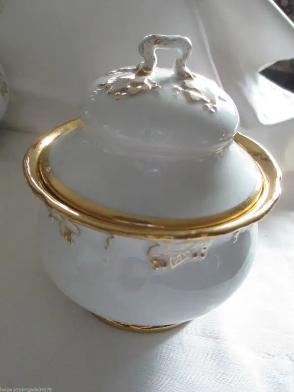 Meissen Kaffeeservice Prunkservice 15 tlg. Weinlaub gold weiß 1. Wahl um 1890 3