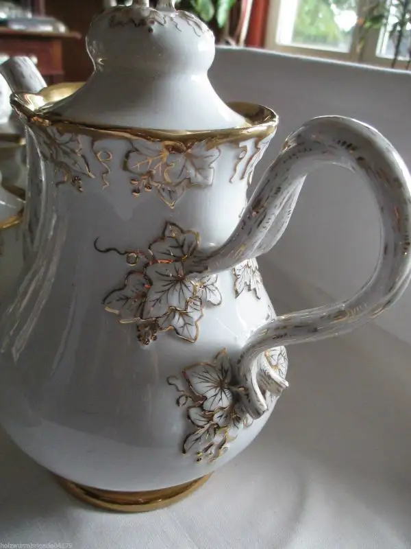 Meissen Kaffeeservice Prunkservice 15 tlg. Weinlaub gold weiß 1. Wahl um 1890 8