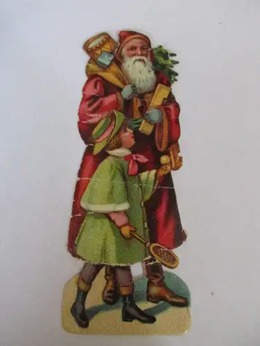 Eine wunderschöne alte Präge Oblate Glanzbild Weihnachtsmann um 1910 ca. 11 cm