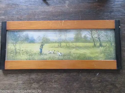 Alter Biedermeier Bilderrahmen mit Glas Druck Jagdszene 39 x 16 cm