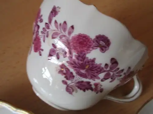 Meissen altes Kaffeegedeck Gedeck indisch purpur Schmetterlinge 3 tlg.  2.Wahl