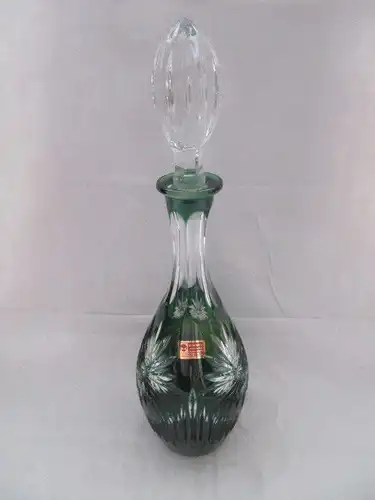 Lausitz Glas seltene alte Bleikristall Likör Karaffe grüner Überfangglas TOP
