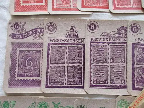 Seltenes altes Briefmarken Quartett Re- Le Spiele um 1950