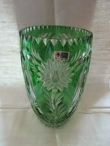 Lausitzer Glas Bleikristall große Vase Überfang grün 25 cm Vitrinenstück