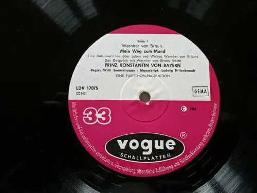 Wernher von Braun Mein Weg zum Mond Vogue LP 1965