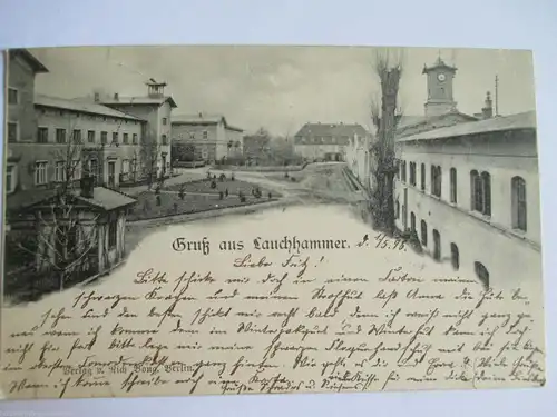 Seltene alte AK Gruß aus Lauchhammer Fabrikanlagen gelaufen 1898