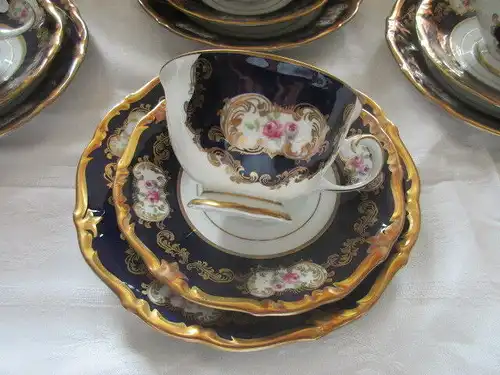 Reichenbach Kaffeeservice Teeservice Echt Kobalt Barock Gold Rose 21 tlg.