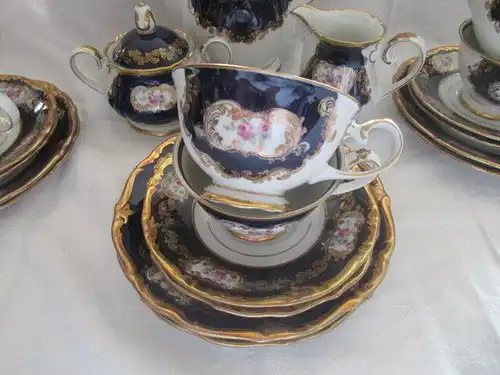Reichenbach Kaffeeservice Teeservice Echt Kobalt Barock Gold Rose 21 tlg.