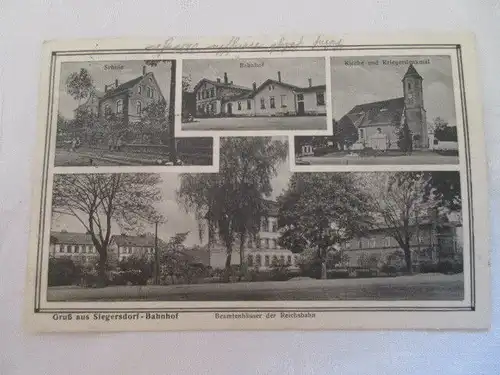 Seltene Ak Gruß aus Siegersdorf Schlesien Bahnhof Schule Beamtenhäuser gel. 1927