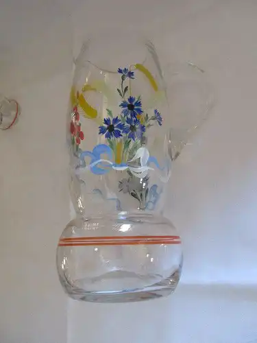 Altes Kristall Set Wasserkanne Krug + 5 Trinkgläser Wassergläser Glasmalerei