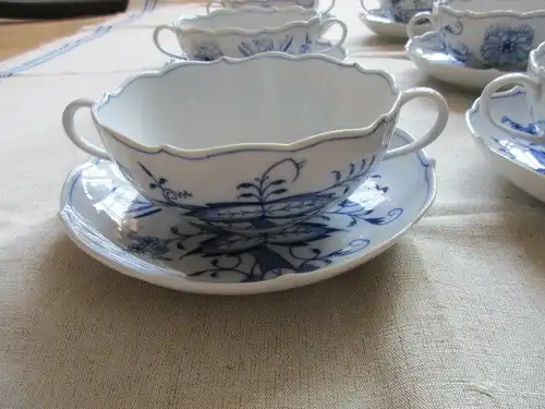 Meissen RARITÄT 6 Zwiebelmuster Suppentassen Suppenschalen + Unterteller 3. Wahl